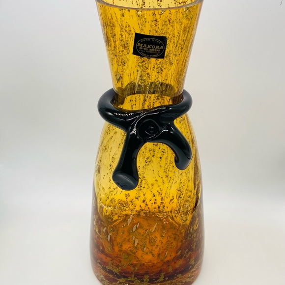 Makora Krosno Poland Hand-Blown Amber Glass Vase - Picture 2 of 12